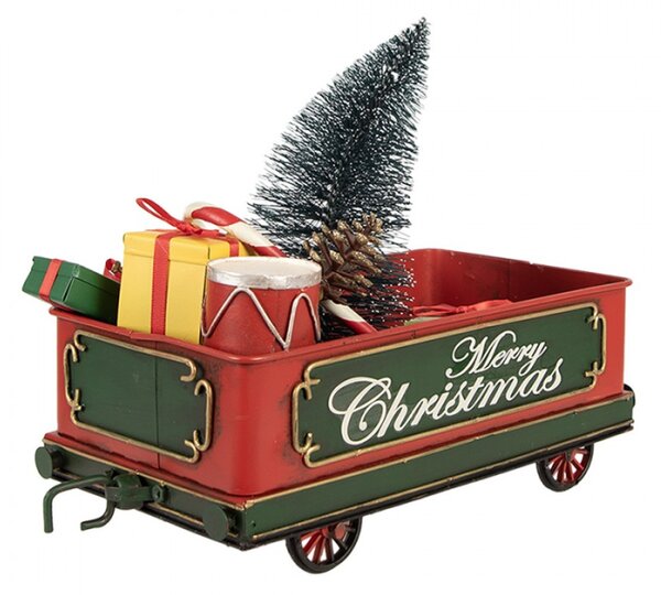 Vánoční dekorace vůz se stromečkem a dárky Merry Christmas – 31x15x27 cm
