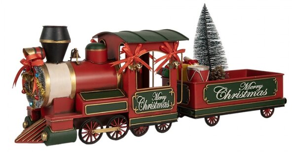 Vánoční dekorace vůz se stromečkem a dárky Merry Christmas – 31x15x27 cm