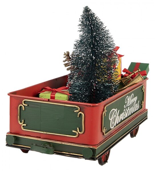 Vánoční dekorace vůz se stromečkem a dárky Merry Christmas – 31x15x27 cm