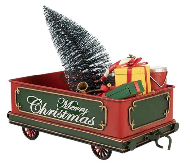 Vánoční dekorace vůz se stromečkem a dárky Merry Christmas – 31x15x27 cm