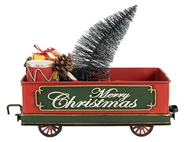 Vánoční dekorace vůz se stromečkem a dárky Merry Christmas – 31x15x27 cm