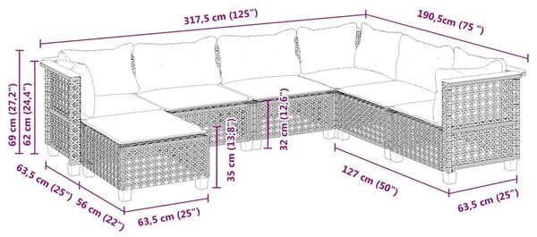7dílná zahradní sedací souprava s poduškami béžová polyratan 3261940