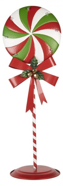 Vánoční dekorace kulaté lízátko s cesmínou a LED světýlky – 36x29x100 cm