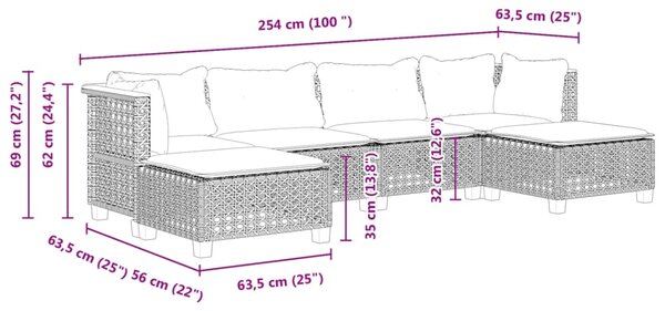 6dílná zahradní sedací souprava s poduškami černá polyratan 3261950