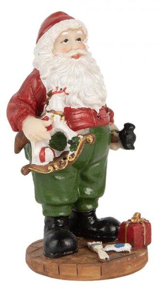 Vánoční dekorace Santa Claus v červeném svetru vyrábějící dárky – 8x6x13 cm