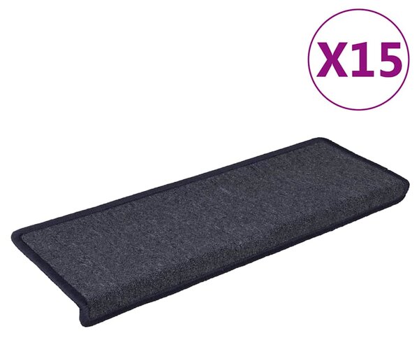 Schodové rohože 15 ks 65 x 21 x 4 cm tmavě šedé a modré s obdélníkovým okrajem 326195