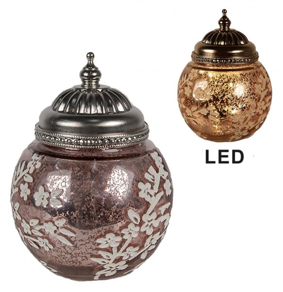 Růžová lucerna s motivem květin a LED světýlkem – 11x15