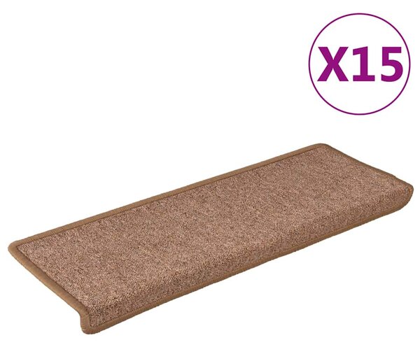 Schodové rohože 15 ks 65 x 21 x 4 cm hnědé s obdélníkovým okrajem 326196