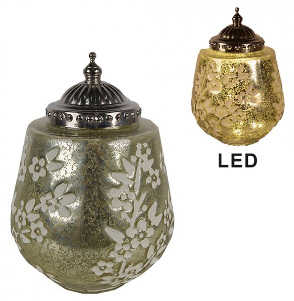 Zelená lucerna s motivem květin a LED světýlkem – 11x15