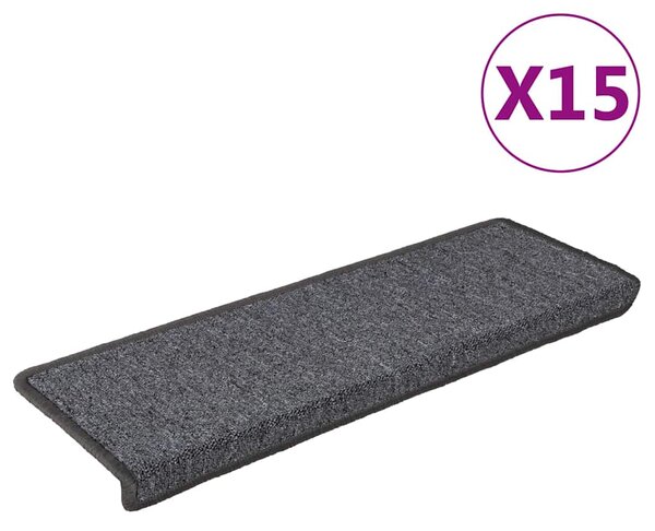 Schodové rohože 15 ks 65 x 21 x 4 cm tmavě šedé s obdélníkovým okrajem 326197