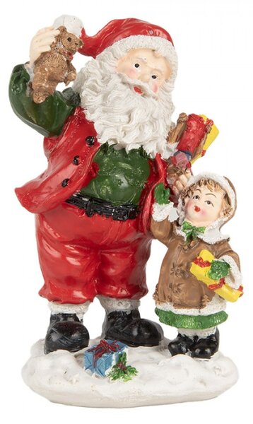 Vánoční dekorace Santa Claus s malou holčičkou a dárky na sněhu – 13 cm