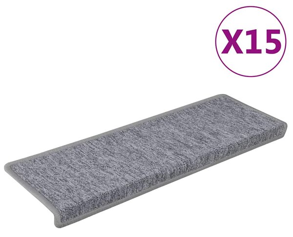Schodové rohože 15 ks 65 x 21 x 4 cm světle šedé s obdélníkovým okrajem 326198
