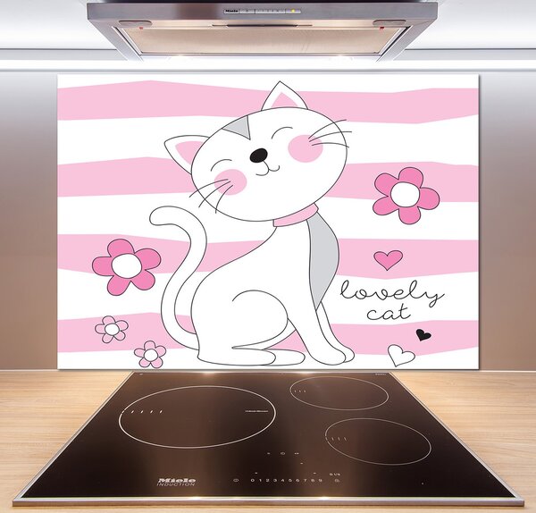 Skleněný panel do kuchynské linky Bílá kočka pl-pksh-100x70-f-108886696
