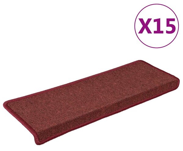 Schodové rohože 15 ks 65 x 21 x 4 cm bordó obdélníkový okraj 326199