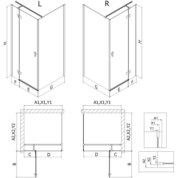 Mexen Mist HT, sprchový kout s výklopnými dveřmi pravý 70 x 95 cm, čiré sklo, černý profil, 8A5T-070-095-70-00-P