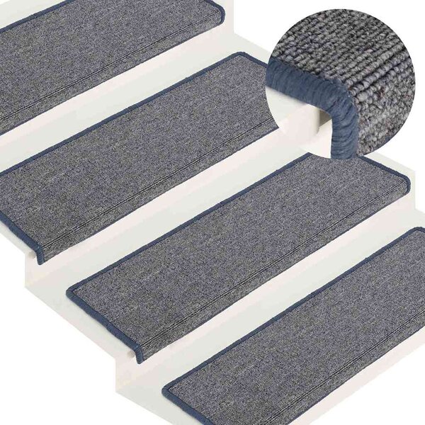 Schodové rohože 15 ks 65 x 21 x 4 cm světle šedé a modré s obdélníkovým okrajem 326200