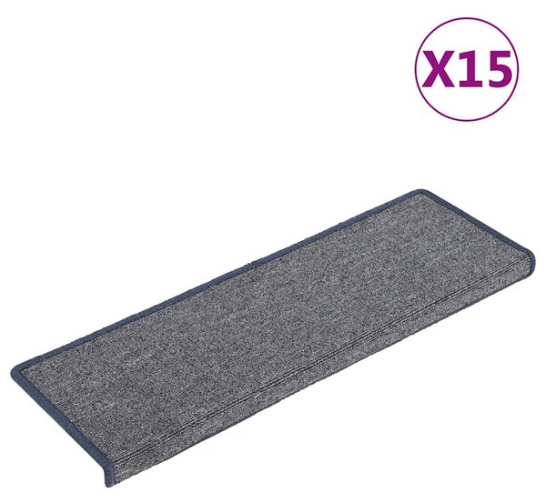 Schodové rohože 15 ks 65 x 21 x 4 cm světle šedé a modré s obdélníkovým okrajem 326200