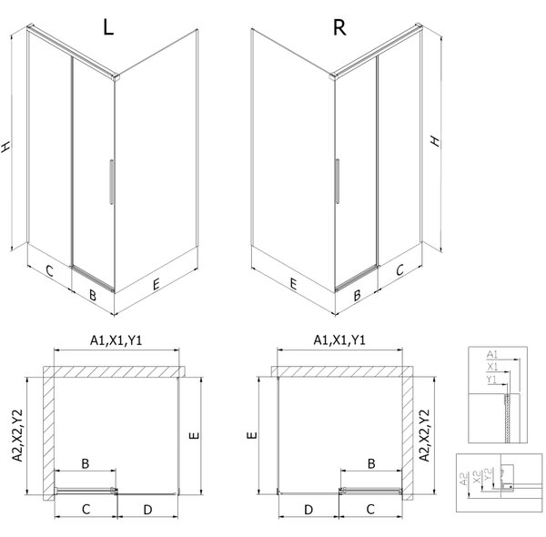 Mexen Rox, posuvný sprchový kout 110 x 110 cm, 8mm čiré sklo, růžové zlato profil, 8C2-110-110-60-00