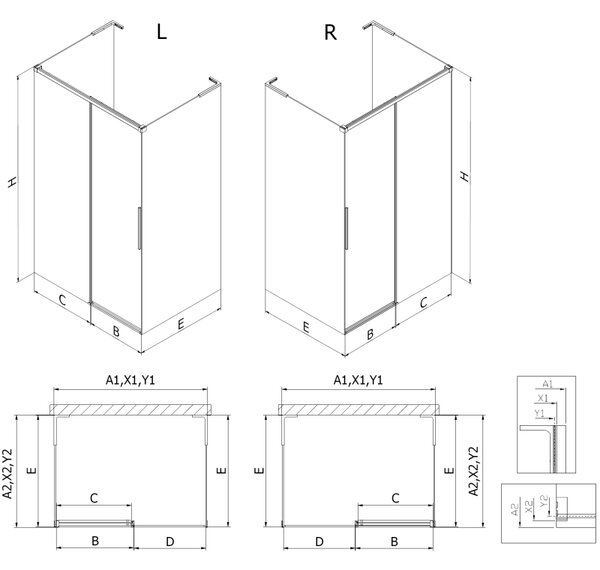 Mexen Rox-3S L sprchový kout 3-stěnný posuvný 120 x 100 cm, transparentní, černý - 8C2L-120-100-70-00-3S