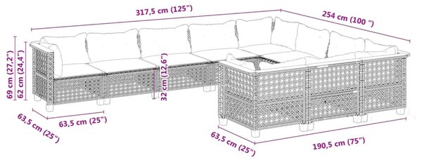10dílná zahradní sedací souprava s poduškami černá polyratan 3262034