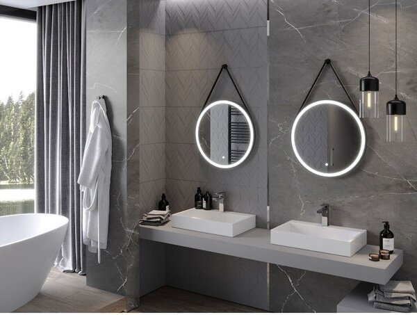Mexen Reni zrcadlo koupelnové podsvícené, kulaté 60 cm, LED 6000K, protimlžné, černý rám - 9812-060-060-611-70