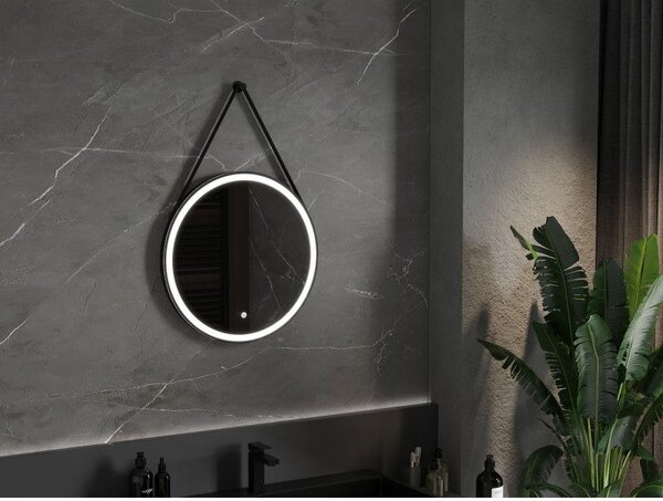 Mexen Reni zrcadlo koupelnové podsvícené, kulaté 60 cm, LED 6000K, protimlžné, černý rám - 9812-060-060-611-70