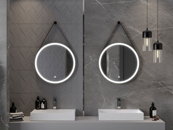 Mexen Reni zrcadlo koupelnové podsvícené, kulaté 60 cm, LED 6000K, protimlžné, černý rám - 9812-060-060-611-70
