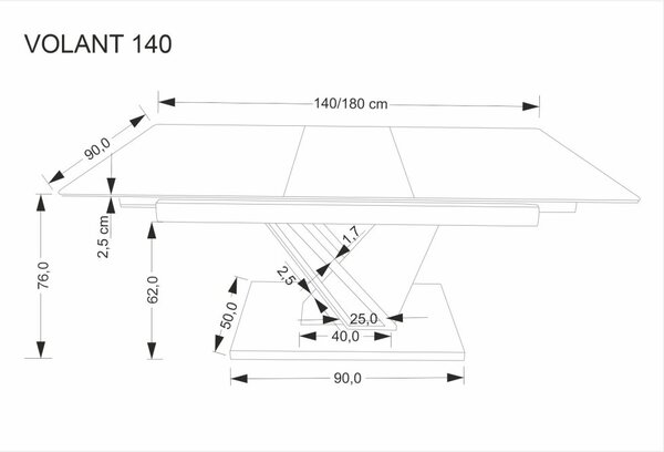 Halmar Rozkládací jídelní stůl VOLANT 140(180)x90 černý mramor/dub zlatý/černá