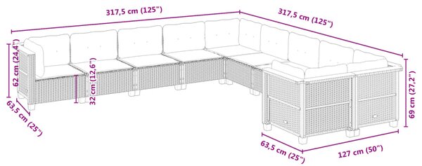 10dílná zahradní sedací souprava s poduškami béžová polyratan 3262045