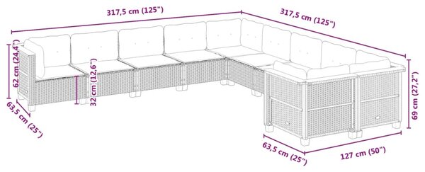 10dílná zahradní sedací souprava s poduškami černá polyratan 3262043