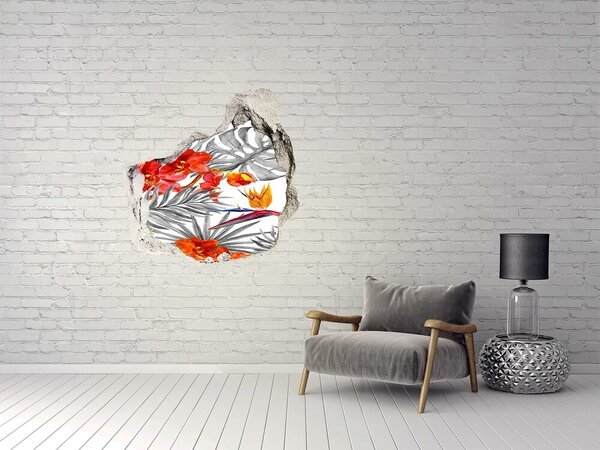 Díra 3D fototapeta nálepka Plameňáci a květiny nd-p-115695348