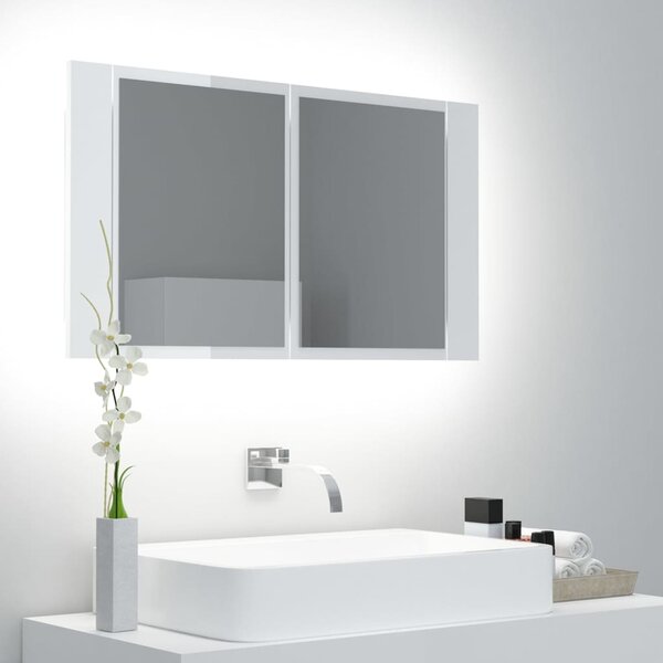 LED koupelnová skříňka se zrcadlem lesklá bílá 80x12x45cm akryl