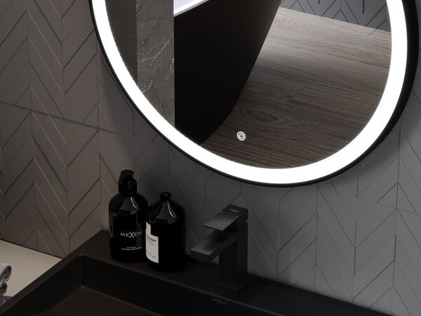 Mexen Esso osvětlované koupelnové zrcadlo, kulaté 100 cm, LED 6000K, anti-pára, černý rám - 9825-100-100-611-70