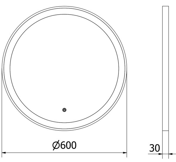 Mexen Esso kulaté koupelnové zrcadlo s podsvícením, 60 cm, LED 6000K, proti zamlžování, černý rám - 9825-060-060-611-70