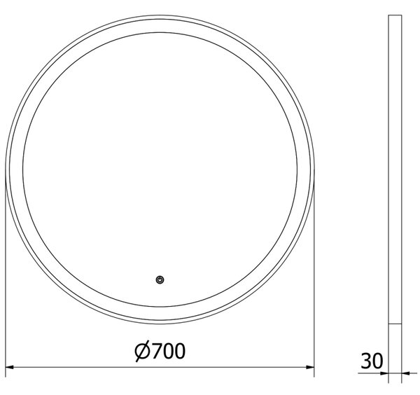 Mexen Esso podsvícené koupelnové zrcadlo, kulaté 70 cm, LED 6000K, proti mlze, černý rám - 9825-070-070-611-70