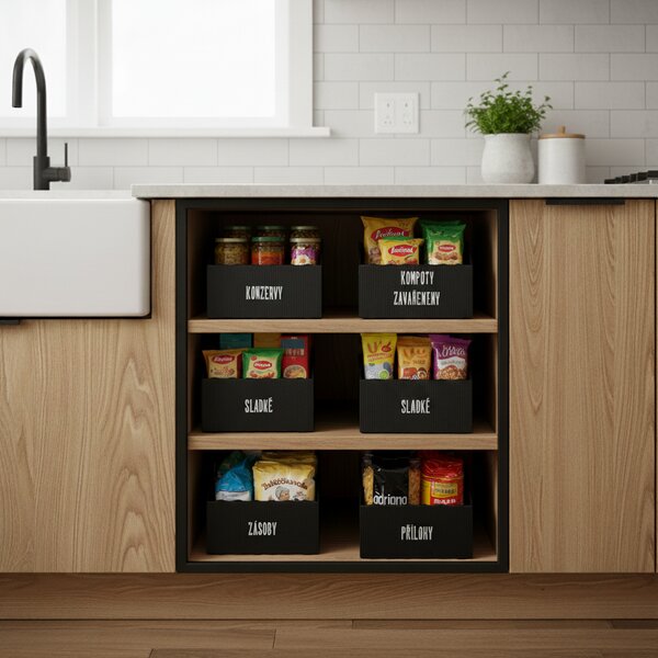 Usporadejto.cz Úložný box, plastový 15x50x16cm - do spíže i do skříně KARTONPLAST - ČERNÝ