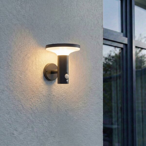 PRIOS LED solární nástěnné svítidlo Kalen, 17 cm, černé, se senzorem, Černá, kov, Moderní