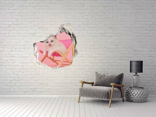 Díra 3D fototapeta nálepka Kočka na plážovém lehátku nd-p-116809359
