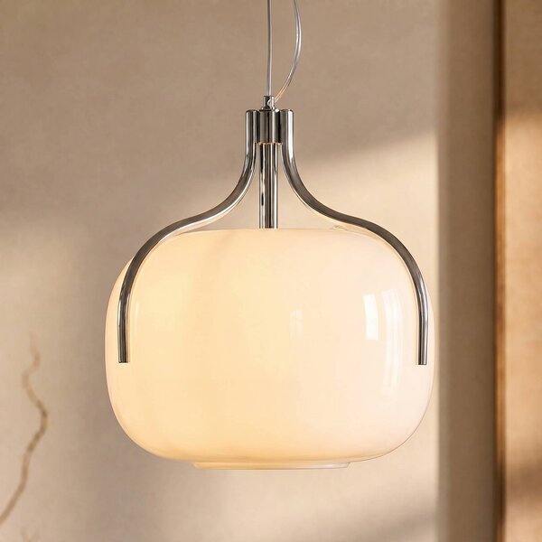 Lucande Závěsné světlo Christo, Ø 42 cm, chrom/bílá, sklo, stmívatelný, Bílá / opál, Obývací pokoj / jídelna, Sklo, Design
