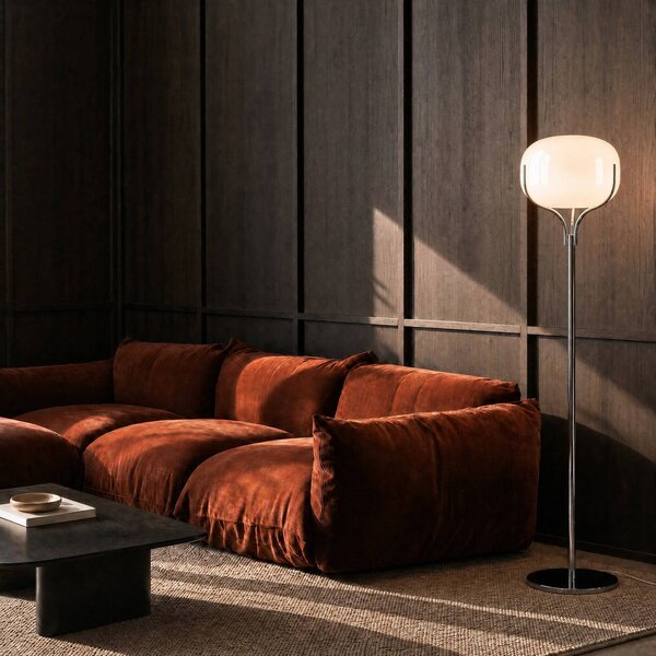 Lucande Stojací lampa Christo, výška 160 cm, chrom/bílá, sklo, Chrom / stříbro, Obývací pokoj / jídelna, kov, Design