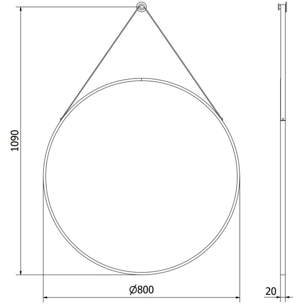 Mexen String kulaté koupelnové zrcadlo 80 cm, černý rám - 9854-080-080-000-70