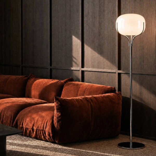 Lucande Stojací lampa Christo, výška 160 cm, chrom/bílá, sklo, Chrom / stříbro, Obývací pokoj / jídelna, kov, Design