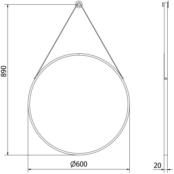 Mexen String koupelnové zrcadlo kulaté 60 cm, černý rám - 9854-060-060-000-70