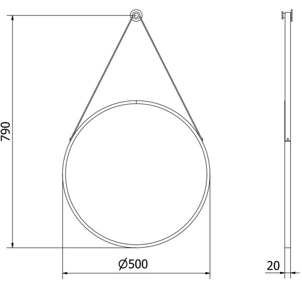Mexen String kulaté koupelnové zrcadlo 50 cm, černý rám - 9854-050-050-000-70