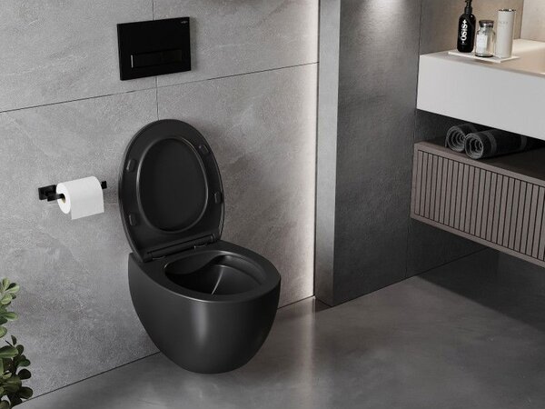 Mexen Egg WC mísa Rimless s pomalu klesající deskou slim, duroplast, černá mat - 30245070