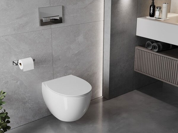 Mexen Egg WC mísa Rimless s pomalu sklápějícím sedátkem slim, duroplast, bílý lesk - 30245000