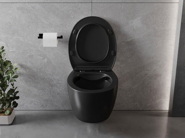 Mexen Egg WC mísa Rimless s pomalu klesající deskou slim, duroplast, černá mat - 30245070