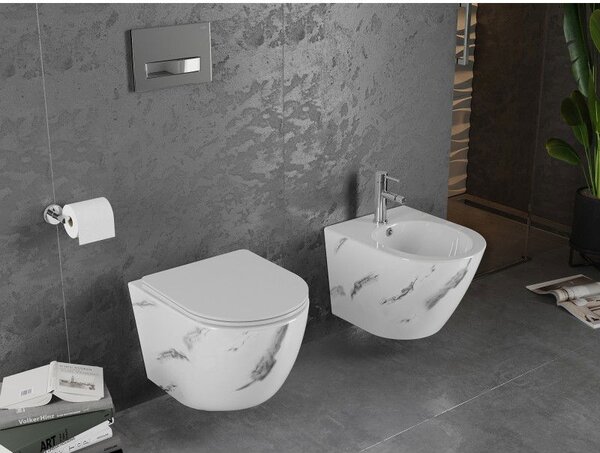 Mexen Lena WC mísa Rimless se sedátkem slim s pomalým zavíráním, duroplast, bílý kámen - 30224092