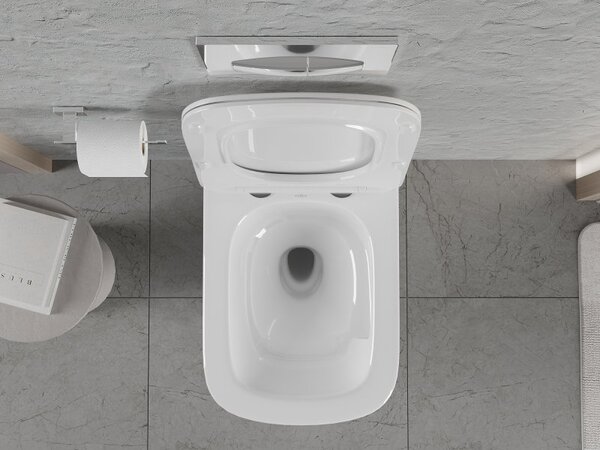 Mexen Riva WC mísa Rimless Tornado s pomalu sklápějící deskou slim, duroplast, bílý lesk - 30630200T