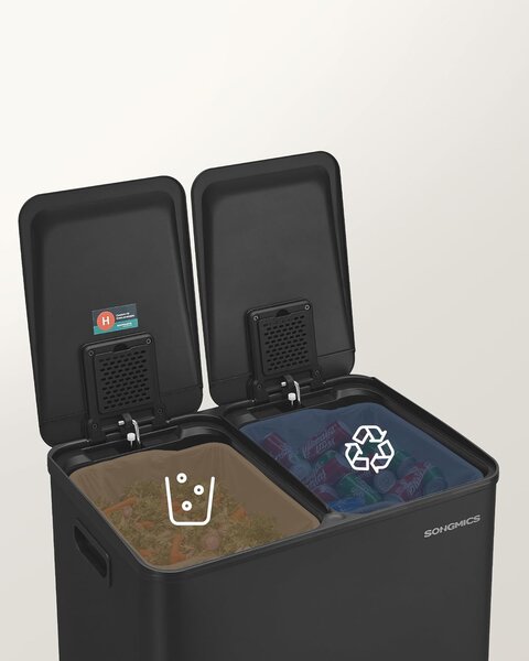 SONGMICS Odpadkový koš s víkem JORDAN 2x30 L černý II